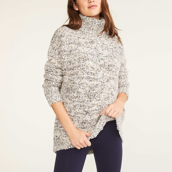 Lou & Grey Sweaters - Lou & Grey Women’s Long Sleeve Glitter Knit Roll Turtleneck Hi Low Tunic Sweater